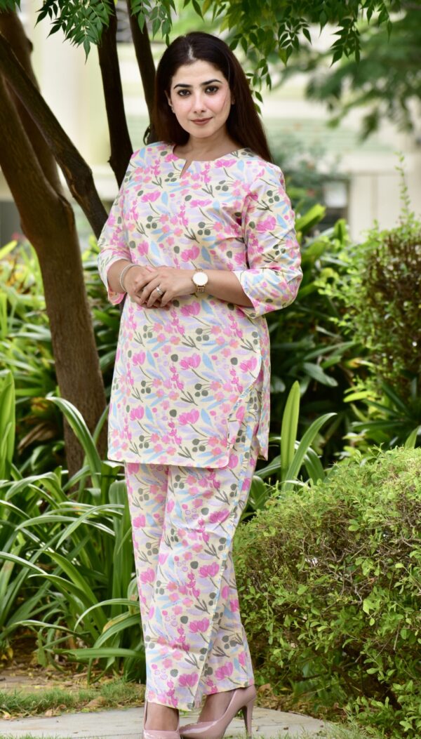 Pankhuri cream Floral Cotton Co-ord Set